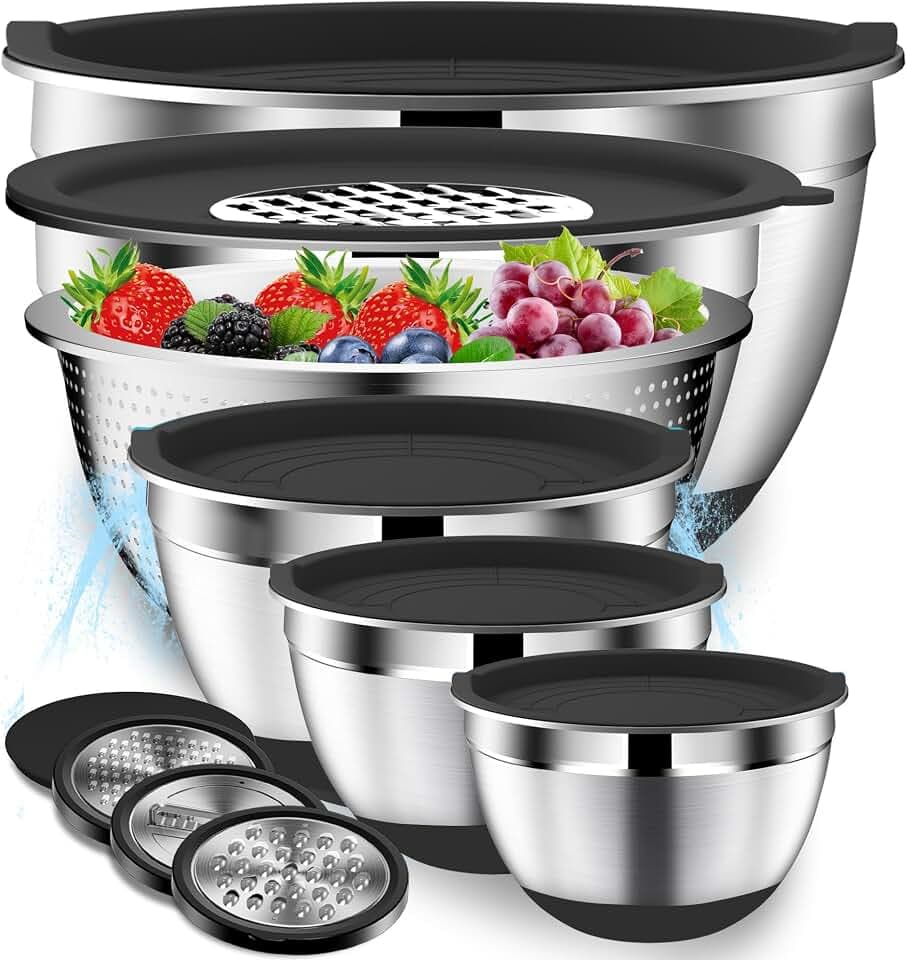 DUTZUN Kitchen Appliances, Large Mixing Bowls with Lids Set & Colander