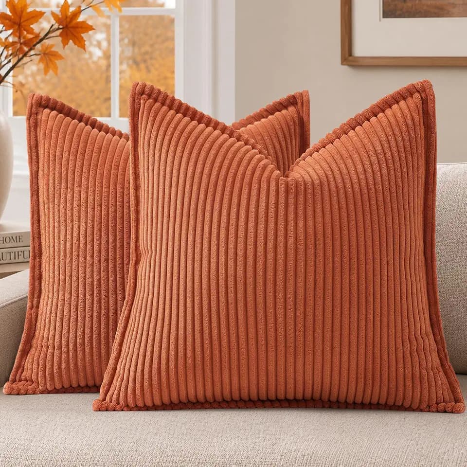 Mecatny Corduroy Fall Decorative Throw Pillow Covers 16x16 Set of 2 Rust