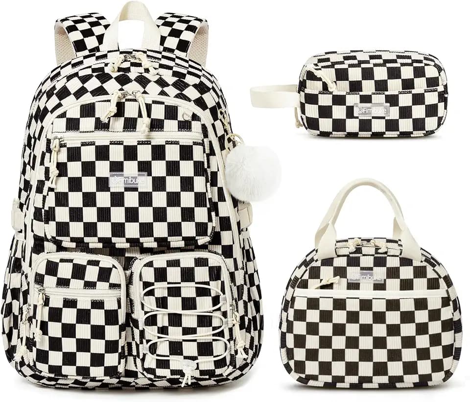 Fimibuke Corduroy Backpack for Girls, 3PCS Kids Backpack with Lunch Box