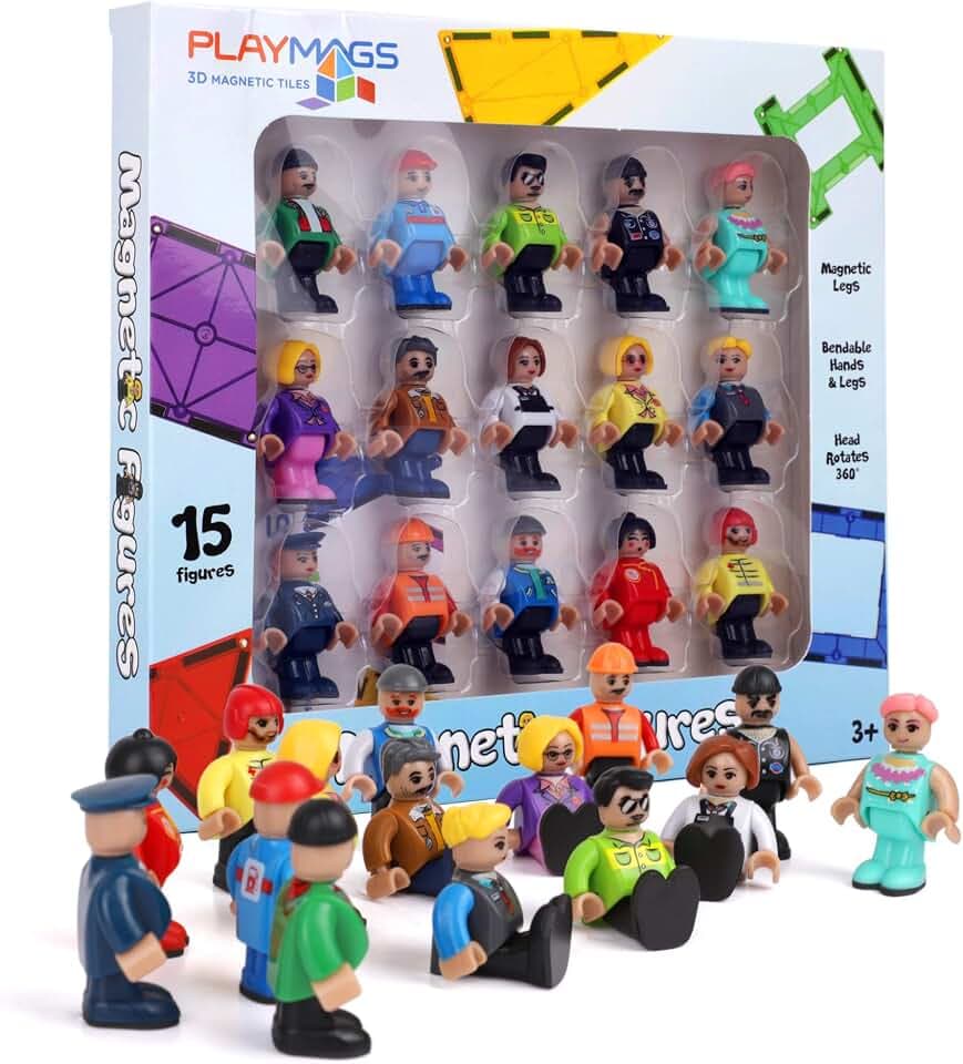 Playmags Magnetic Figures Community Figures Set von 15 - Spielleute Perfekt für Magnetfliesen - Mint-Lernspielzeug für Kinder - Magnetfliesen-Erweiterungspaket - Kompatibel mit Anderen Marken