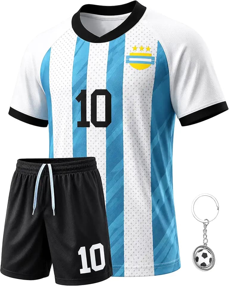 Kids Soccer Jersey and Shorts Training Set - Breathable Soccer Uniform and Fans Jerseys Gift,Size 4-14 Years
