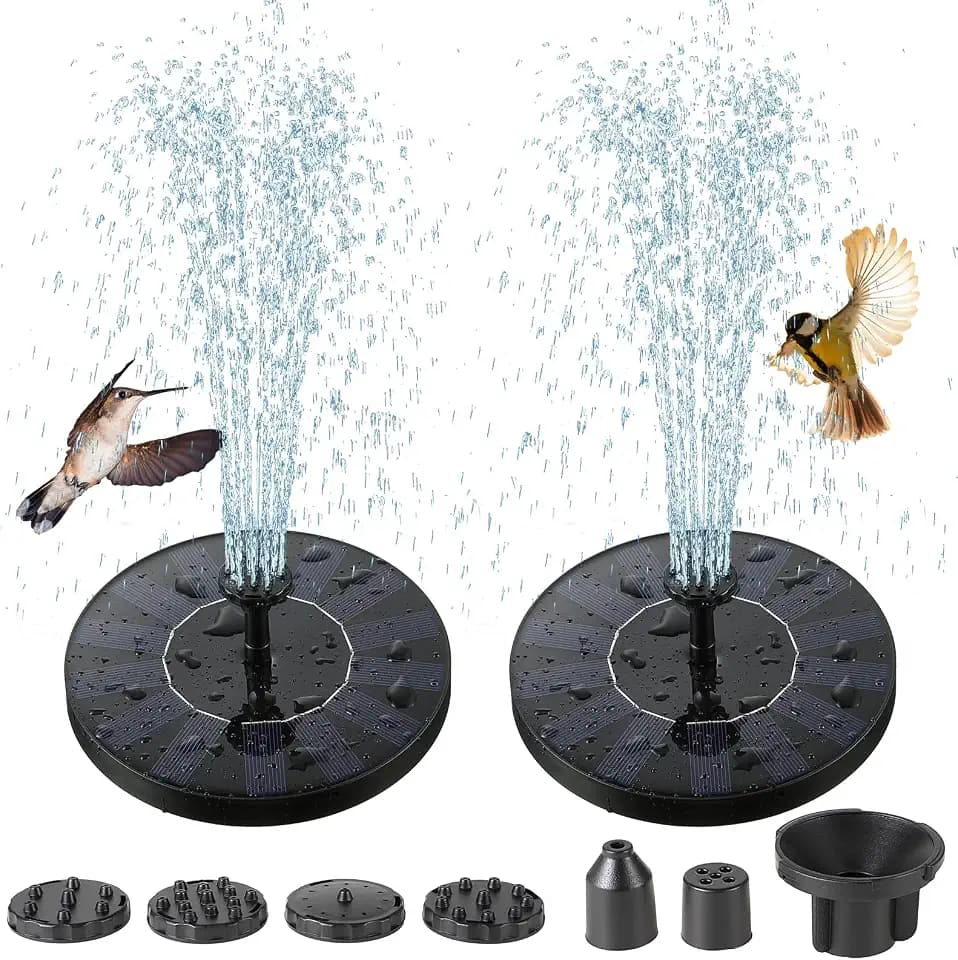 2 Pack Solar Fountain for Bird Bath with 7 Spray Nozzles, 2.5w
