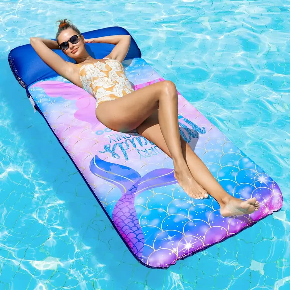 FindUWill Oversized Pool Float Lounger for Adults - 72" Extra Large Heavy Duty Pool Floats, Soft Fabric Covered Pool Rafts for Backyard, Lake & Beach