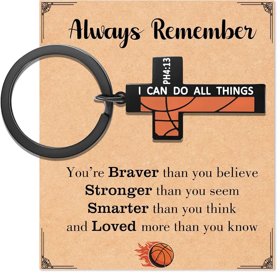Tarsus I Can Do All Things - Basketball/Baseball Cross Keychain for Boys