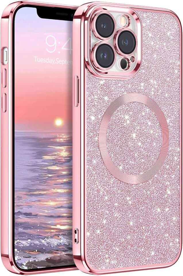 GaoBao Schutzhülle für iPhone 12 Pro Max, schlanke Passform, kompatibel mit MagSafe, funkelnd, luxuriös, stoßfest, rutschfest, glitzernd, für Damen und Mädchen, glitzernd, Rosa