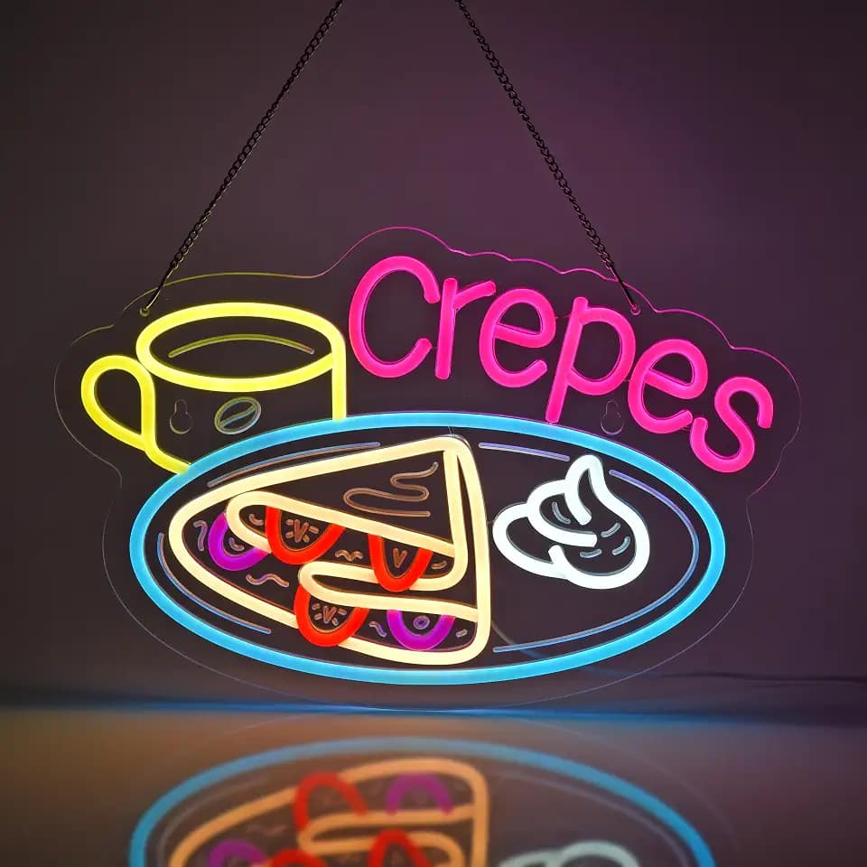 Crepes Neon Sign, Cafe Party Dessert LED Light Sign Wall Decor