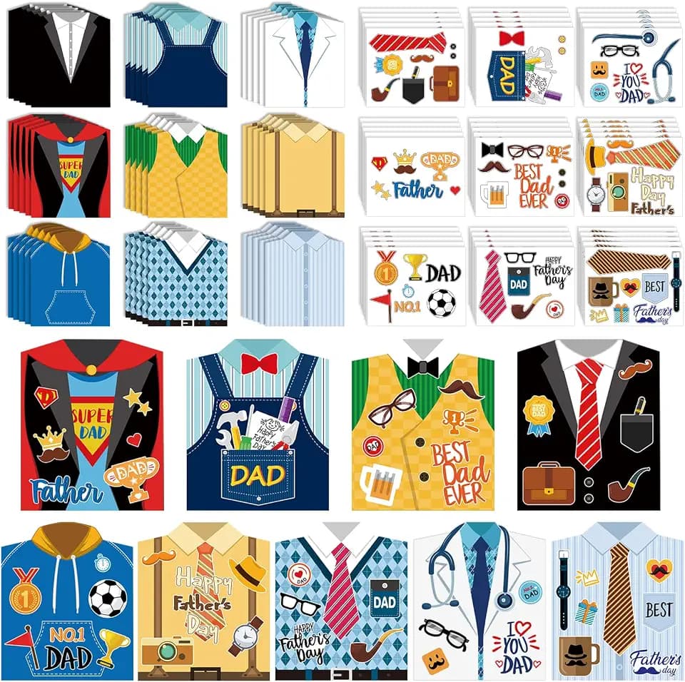 Sereliy 45 Set Father's Day Card Making Kits for Kids, Father's Day Shirt DIY Crafts, Bulk Father's Day Handmade Crafts for Classroom. (Father 45)