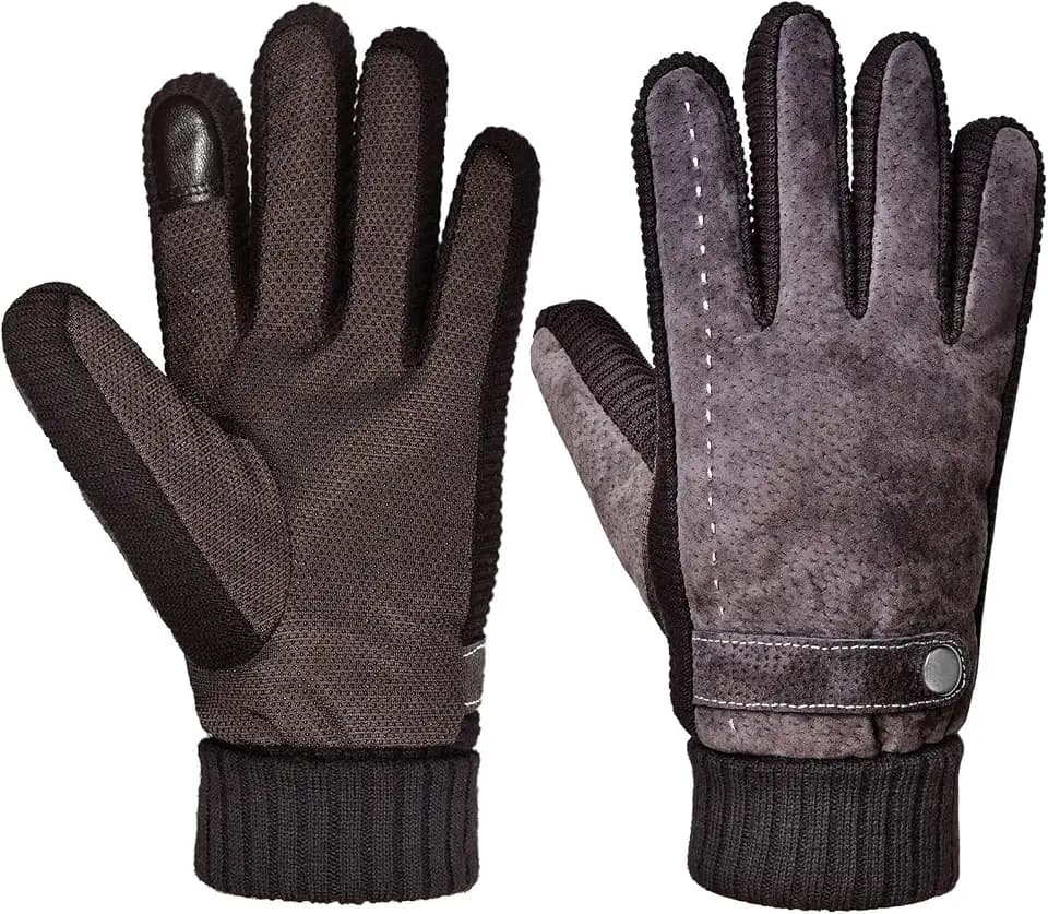 Harssidanzar Herren-Winterhandschuhe aus Schweineleder mit Strickmustern und Fleecefutter CM003EU