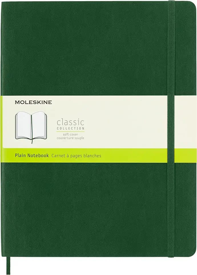 Moleskine Klassisches Notizbuch, Notizbuch mit Weißen Seiten, Weicher Einband und Elastischer Verschluss, Myrtegrün, XL Format 19 x 25 cm, 192 Seiten