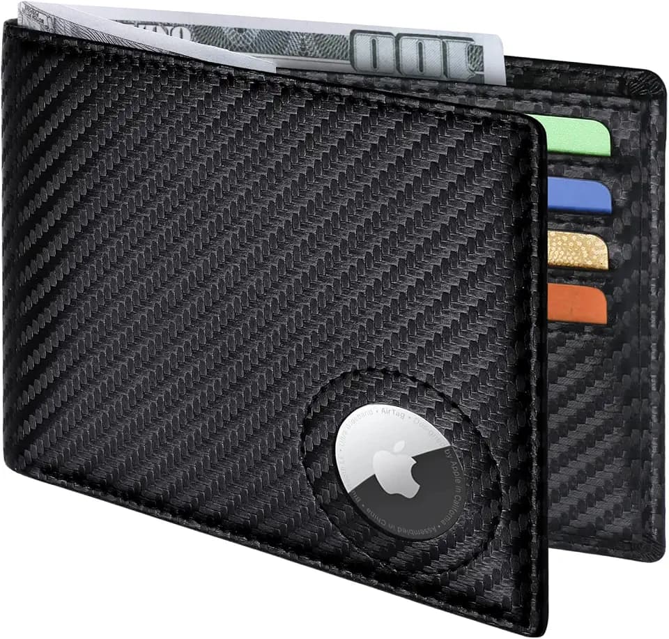 Slim Leather Wallet for Men Airtag Hidden,Large Bifold Wallet RFID Blocking