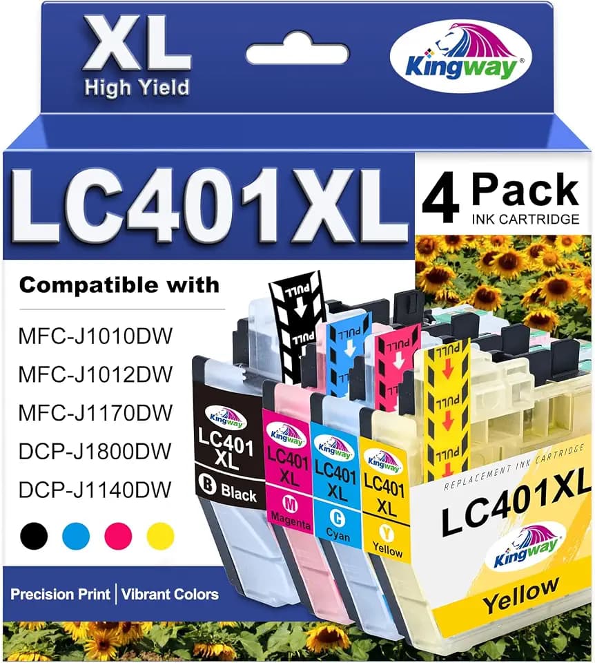 KINGWAY LC401XL LC401 MFC-J1010DW Ink Cartridges for Brother Printer 4 PK