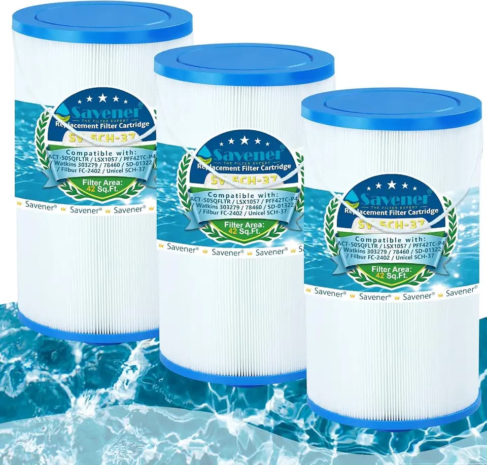 5CH-37 303279 Hot Tub Spa Filter Cartridge, Replaces Watkins 303279, Filbur FC-2402, 78460, PFF42TC-P4, Unicel 5CH-37, SD-01322, SP-PS-2402, LSX 1057, 1 1/2" Finer Thread, 42 Sq. Ft, 3 Pack