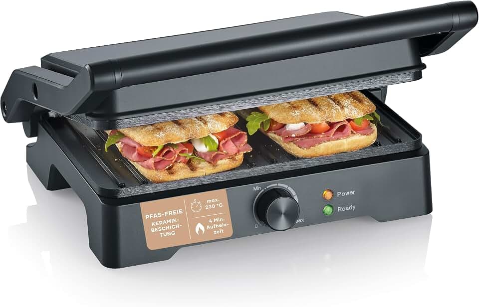 Severin Grill - Kg2391 - Superficie Di Cottura 28x17cm - Apertura 180?c - 1800w