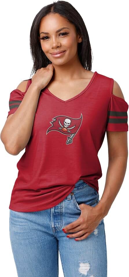 FOCO NFL Womens NFL Ladies Fashion Cold Shoulder Top Shirt