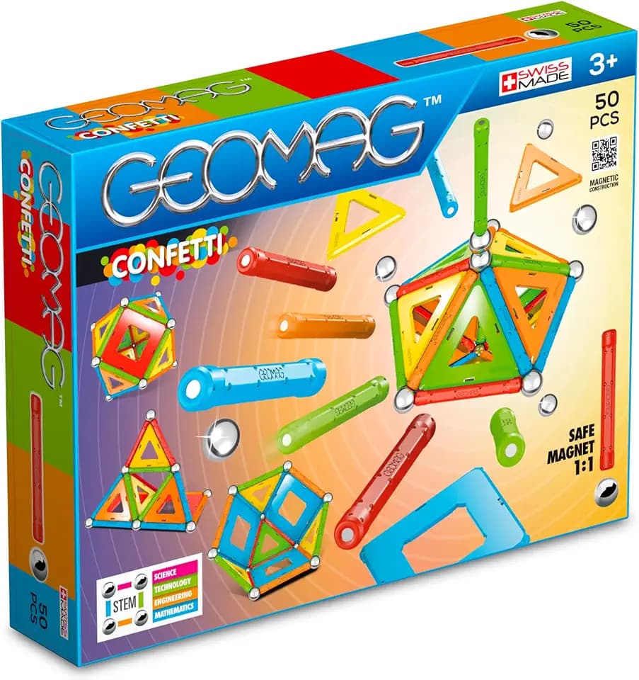 GEOMAG Classic Confetti 50-teilig Magnetisches spielzeug für Kinder, Geschenk für Jungen und Mädchen im Alter von 5 6 7 8 9 10 11 12 13 Jahren, magnetische Konstruktionen, Kinderspielzeug
