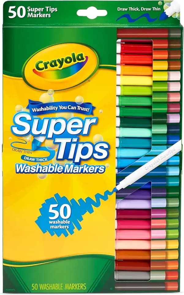 Crayola Supertips Filzstifte Kinder Auswaschbar, Malstifte Set in 50 verschiedenen Farbtönen, Ungiftige Filzstifte mit konischer Spitze, Bastel Set, Fasermaler Kinder, Malstifte ab 3 Jahre
