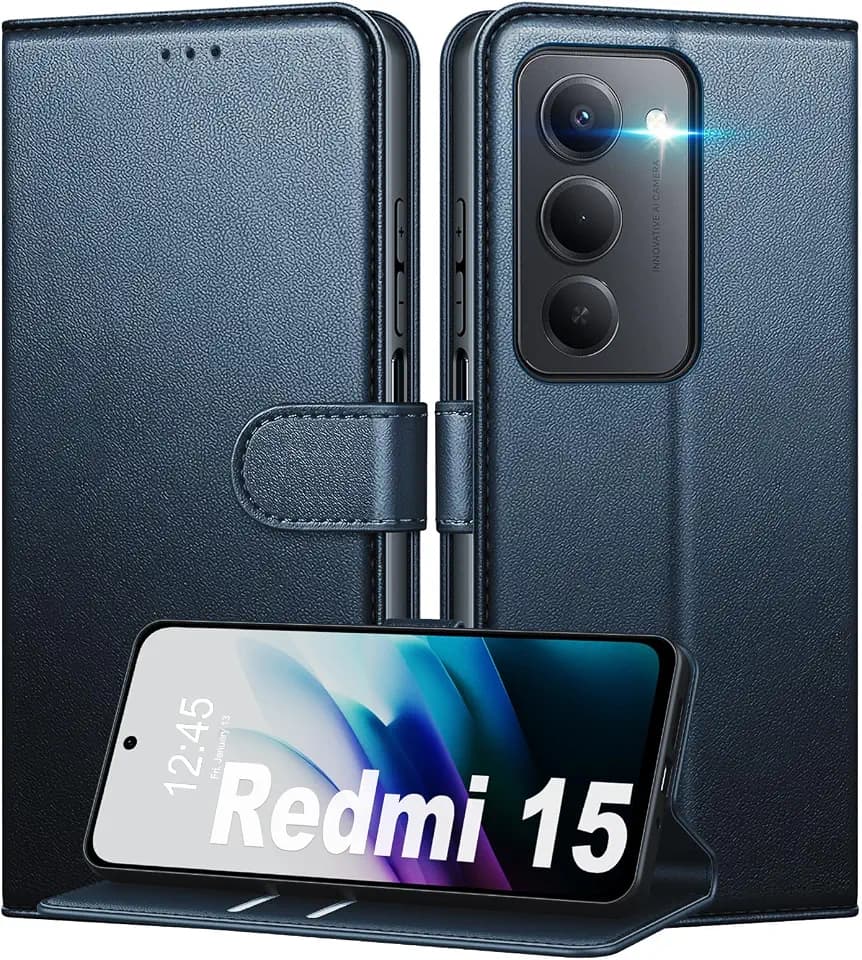 Handyhülle für Xiaomi Redmi 15 4G/ 5G Hülle, [RFID-Blockierung] [Kartenfach] [Ständer] Premium PU Magnet Klappbar hülle für Xiaomi Redmi 15 4G/ 5G, Multifunktional, Blau