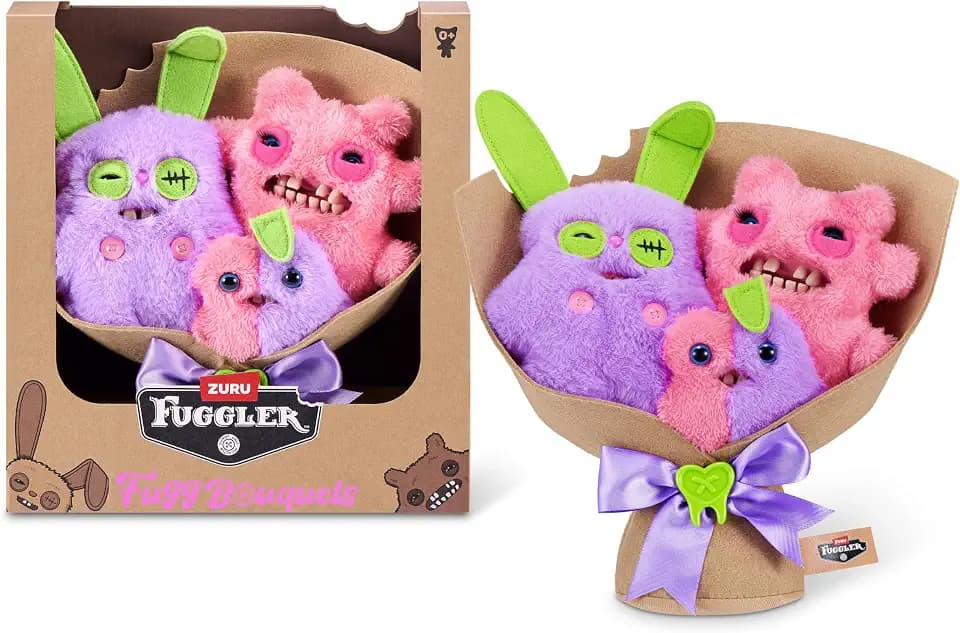 Fuggler Bouquets: 2x9 Inch + 1x3.5 Inch Plush Toy Set (Rabid Rabbit, Sir Nobbynuts, Nobbybits) by ZURU, Funny Ugly Monster Design, Unique Gift for Collectors