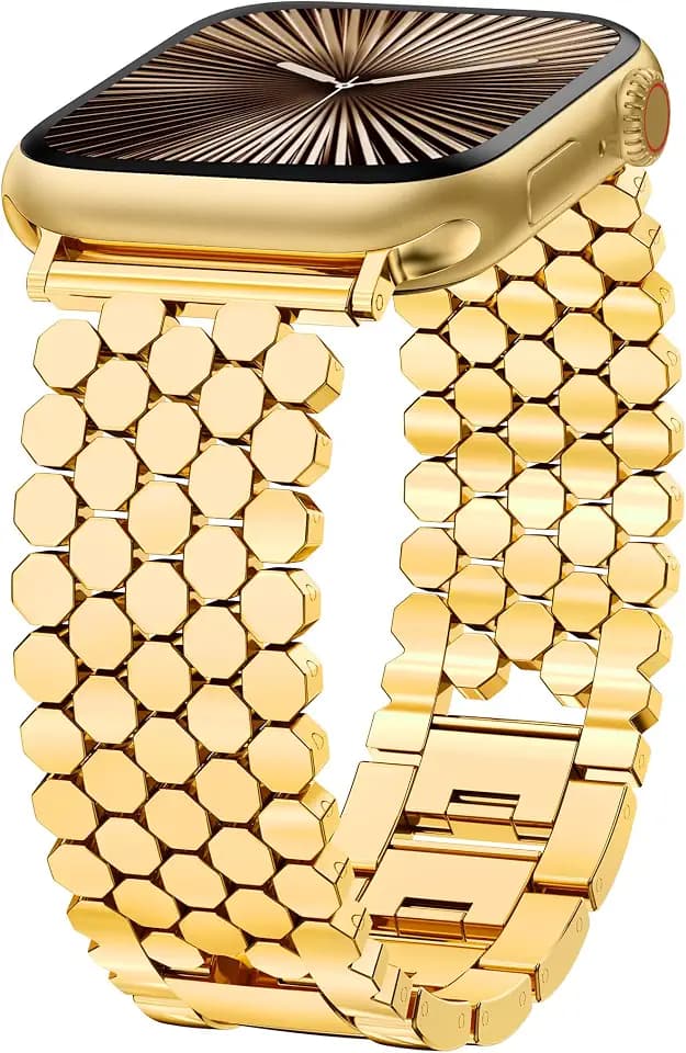 Minyee Compatible with Apple Watch Band Women 41/40/38/44/45/46/49/42mm, Dressy Honeycomb Pretty Adjustable Metal Designer Classy Wristband for iWatch Series 11 10 9 8 7 6 5 4 3 2 1 Ultra SE