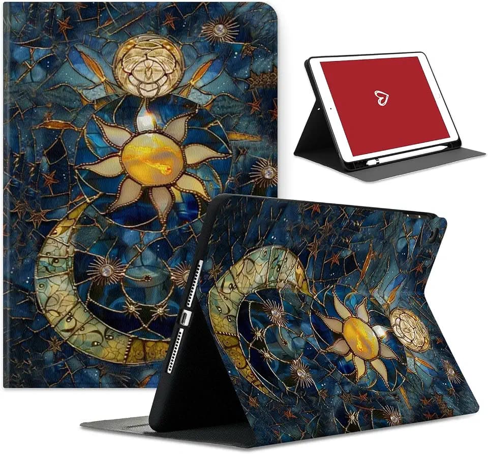 Compatible with iPad Air 11 Inch M3 M2 2025/2024 7th/6th Generation Case and Air 5th/4th Generation Case 10.9 Inch 2022/2020 with Pencil Holder Protect Cover,Celestial Moon Sun Stars Starry
