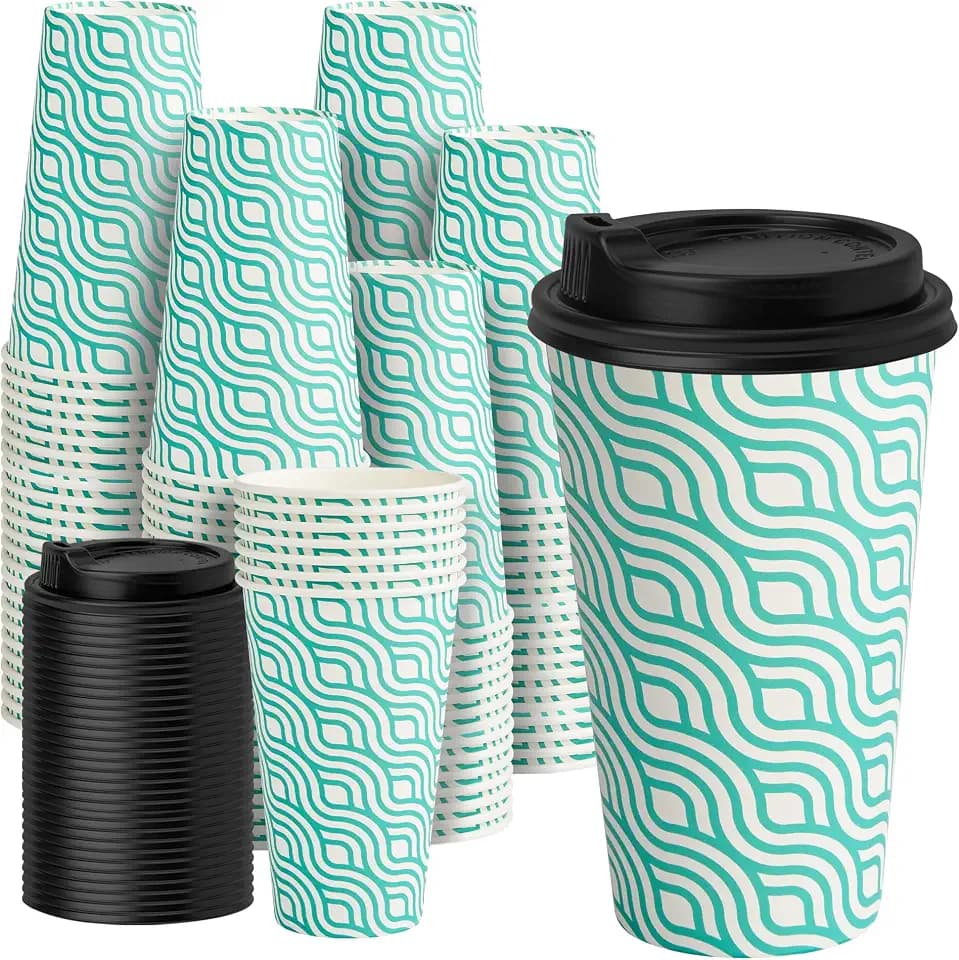 YEEHAW 16 oz Coffee Cups with Lids, Green, 100 Pack