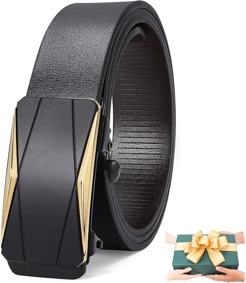 LEACOOLKEY Gürtel für Herren, Leder-Ratschengürtel mit automatischer Schnalle, verstellbarer Herrengürtel 33 mm, für Herren, Kleid, Jeans
