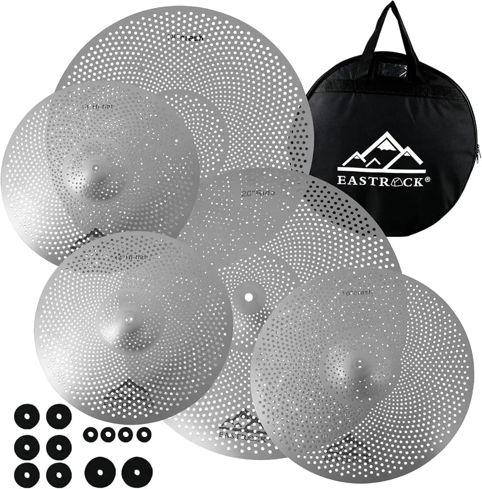 EASTROCK Low Volume Becken Pack Mute Becken Set 5 Stück, Silber