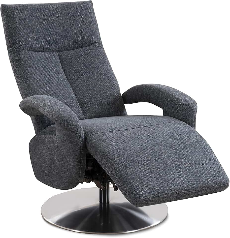 CAVADORE TV-Sessel Tirol / Fernsehsessel mit manuell verstellbarer Relaxfunktion / 74 x 112 x 82 / Strukturstoff: Blau