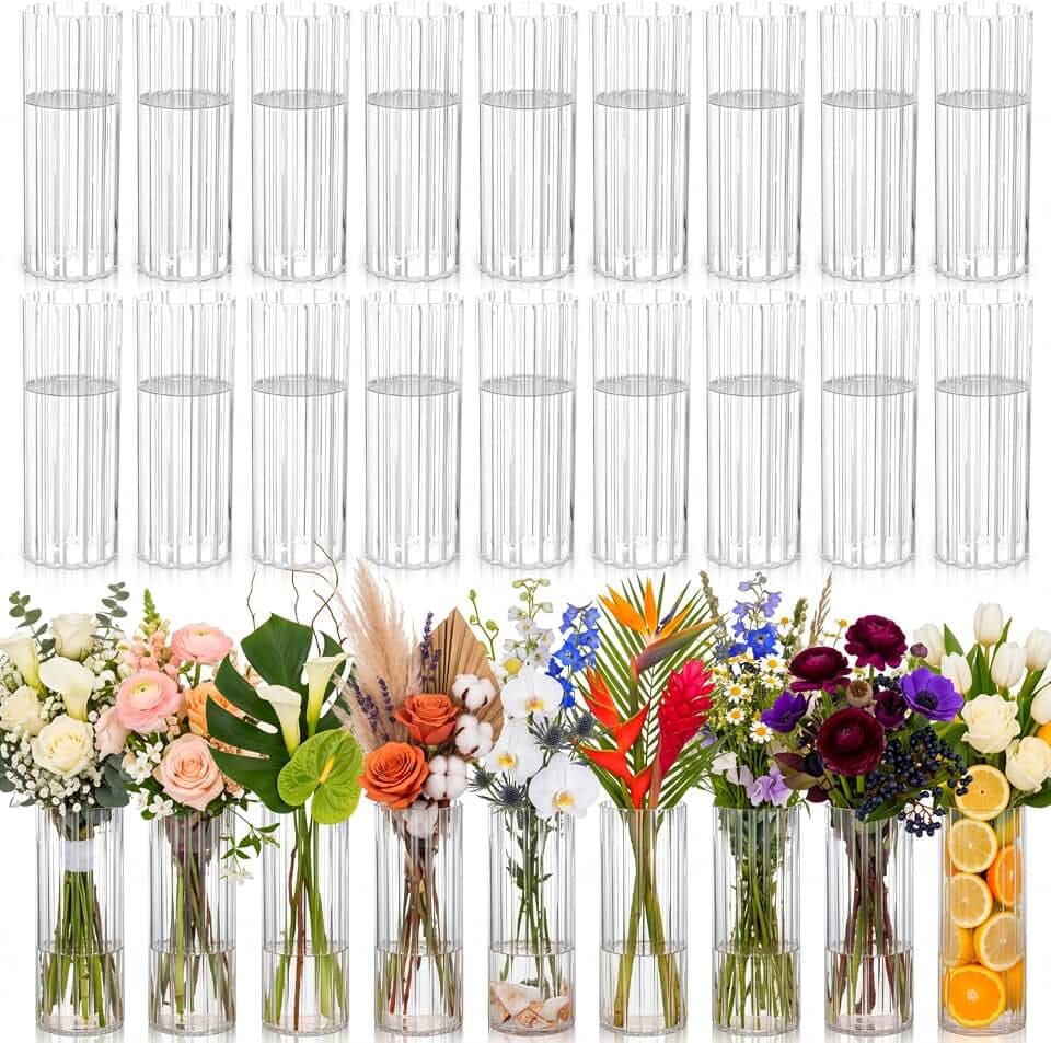 24 Pcs Fall Wedding Plastic Bud Vase Bulk, 2 * 5.5inch, Smooth