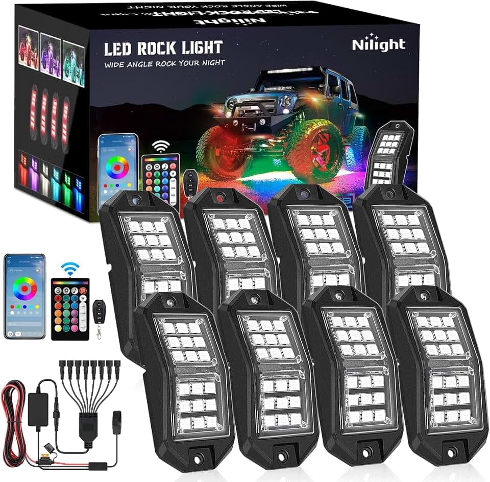 Nilight RGB LED Rock Lights Kit 8 PCS 18LED Wide Angle Wheel Well Light