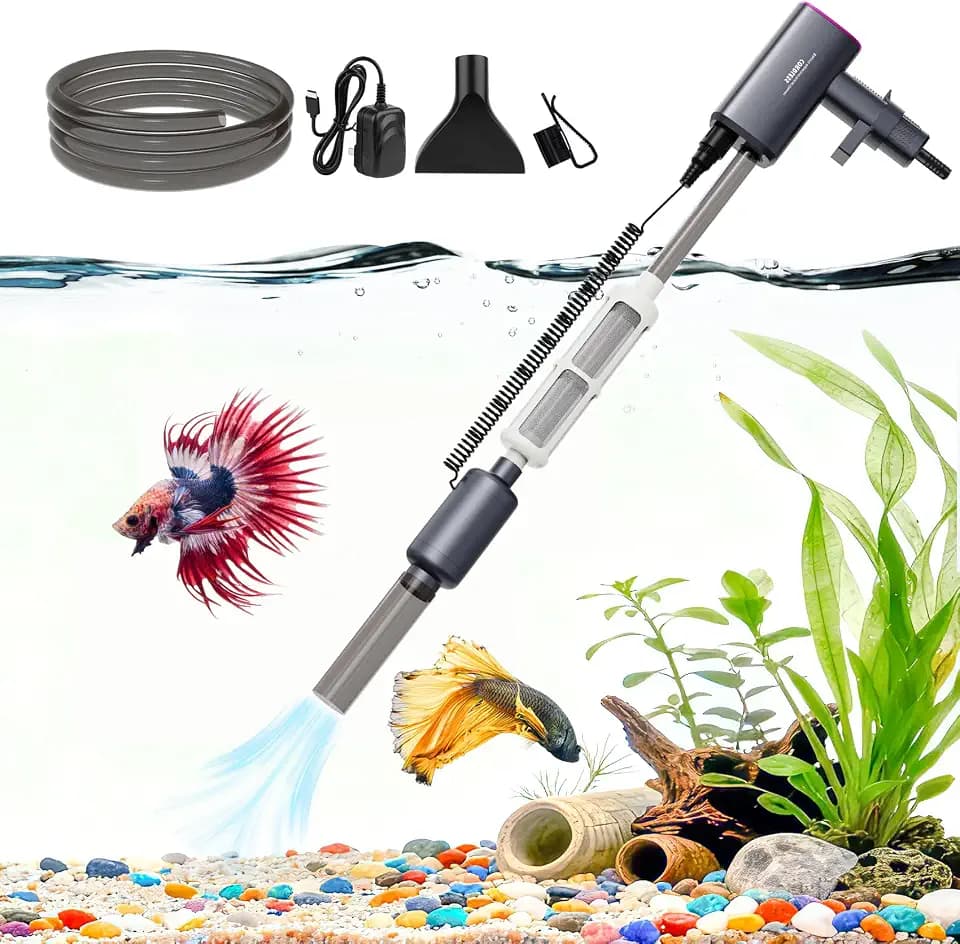 Cordless Electric Aquarium Gravel Cleaner:36W Rechargeable Fish Tank Cleaner with 4 Adjustable Suction, Anti-Clog for Debris Clean & Sand Washing,650GPH Automatic Water Changer for Small/Large Tanks