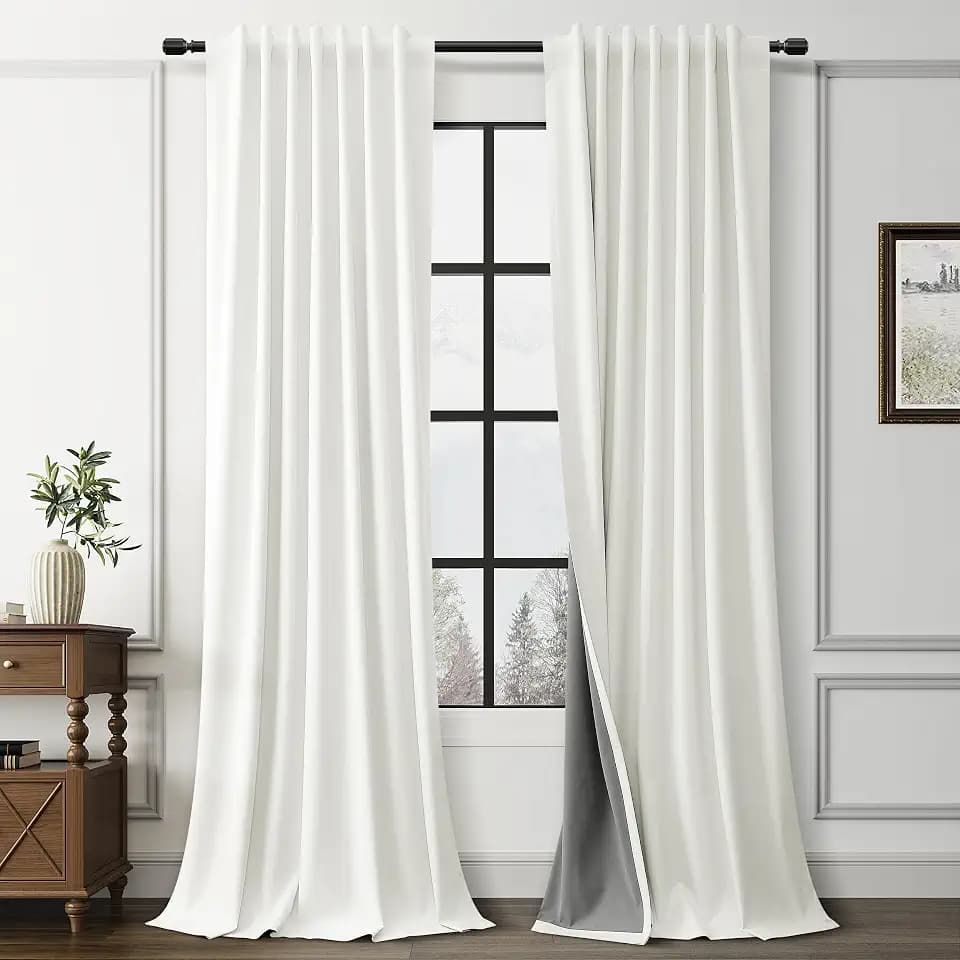 Guken Ivory Linen 100% Blackout Curtains for Bedroom 84 Inches Long Rustic Country Neutral Hook Belt Black Out Light Blocking Thermal Soundproof Back Tab Drapes for Living Room 2 Panels Set 52x84 7Ft