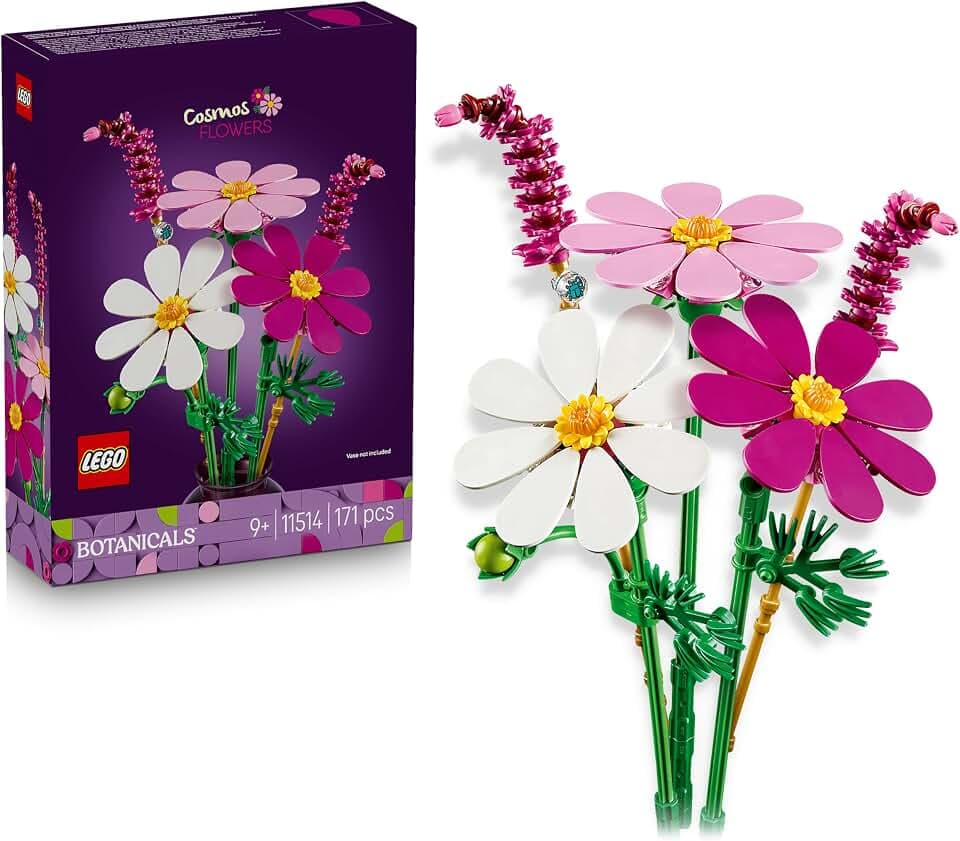 LEGO Botanicals Kosmeen - Künstlicher Blumenstrauß mit 3 Kosmeen & 2 Lampenputzergras Stielen - DIY Kunstblumen Kinderzimmer Deko - Geburtstagsgeschenk für Mädchen ab 9 Jahren & Erwachsene - 11514