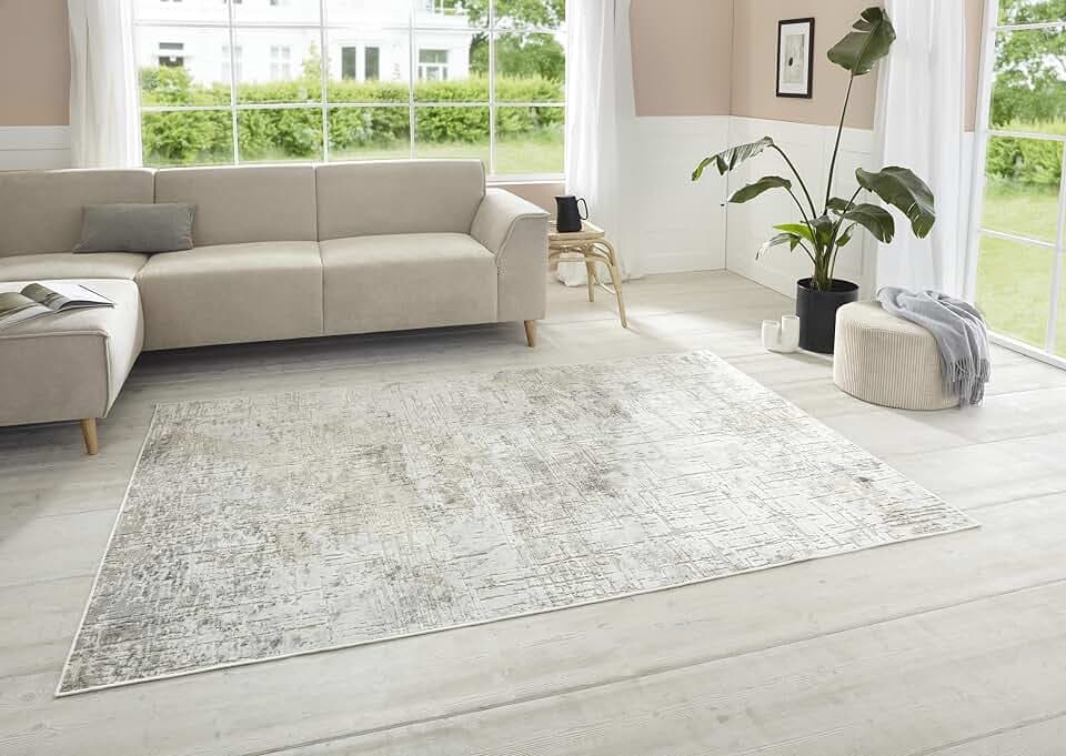 Chameis Kurzflor Teppich – Vintage-Look Viskose Klassisch leicht glänzend Relief-Optik Marmor-Optik Design Used-Look für Wohnzimmer Küche Flur oder Schlafzimmer Beige Kupfer, 160x230cm