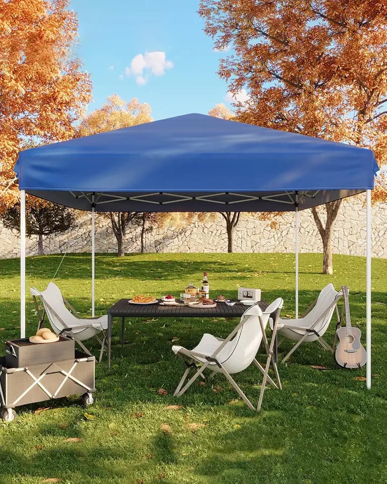 GarveeLife 10x10 Pop Up Canopy Tent, Easy Up Canopy with 3 Adjustable Height, Outdoor Sun Shade with 4 Sandbags & Carrying Bag for Camping, Parties,Outdoor Events-Blue