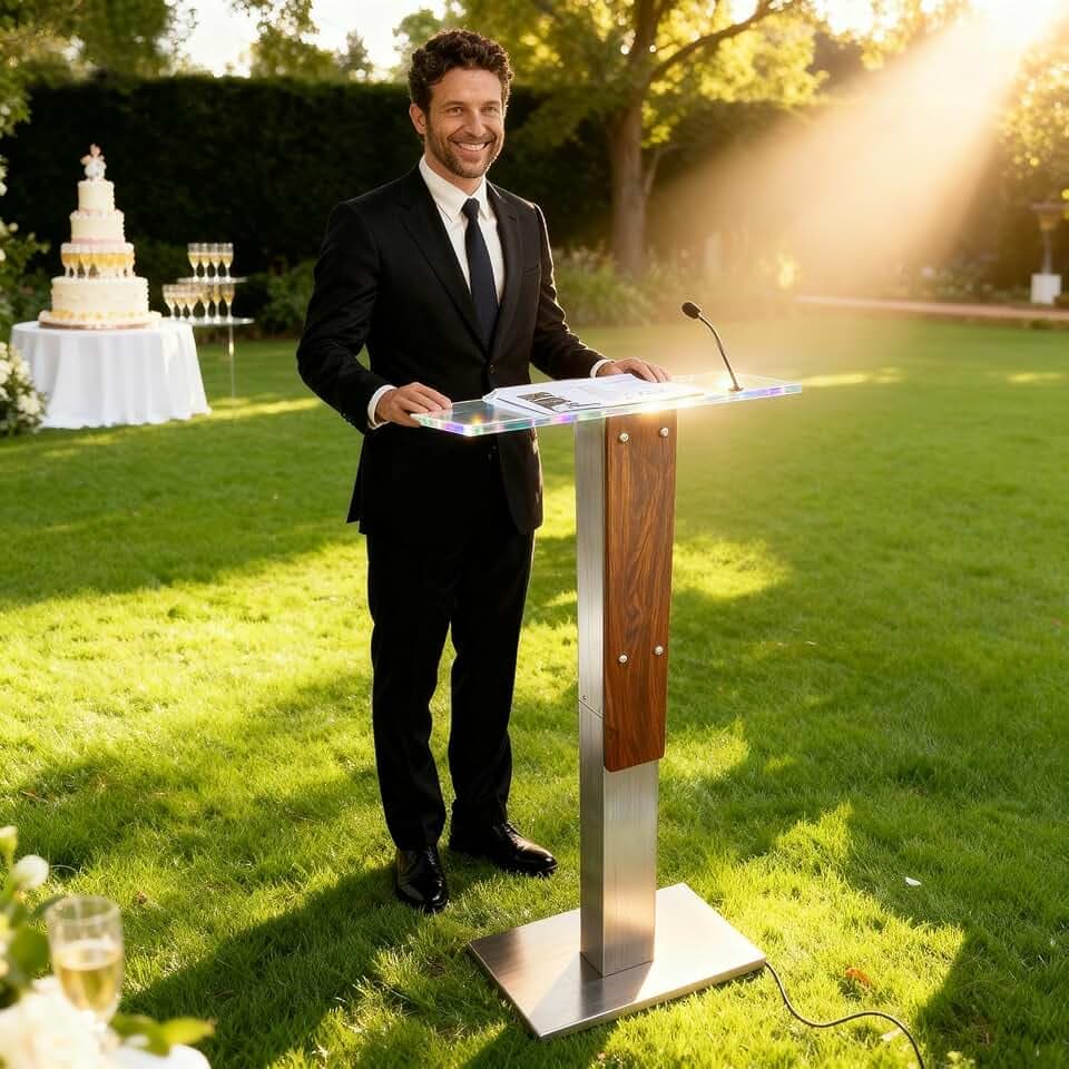 43" Stainless Steel Podium Stand with Acrylic Reading Surface