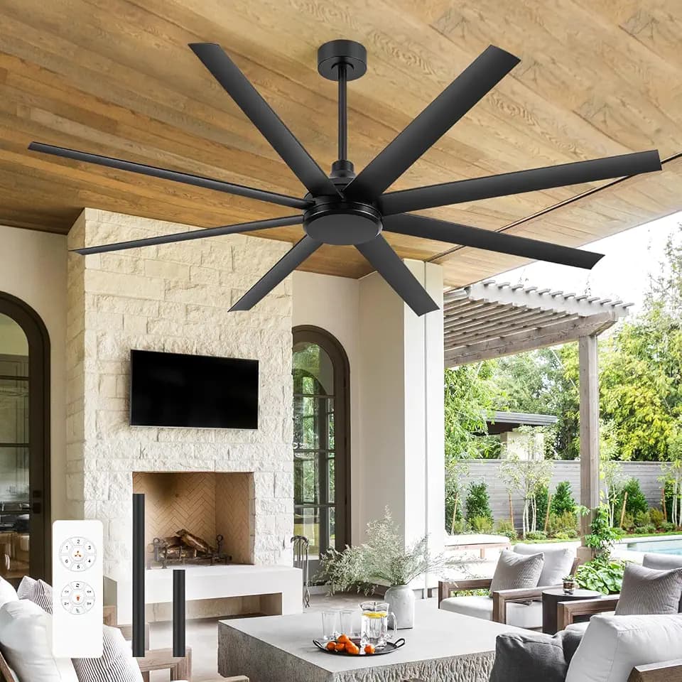 72 Inch Ceiling Fan No Light, Modern Ceiling Fan with Remote Control, Quite DC Motor 8 Reversible Blades Indoor Outdoor Industrial Ceiling Fan without Light For Living Room Bedroom Patio Garage-Black