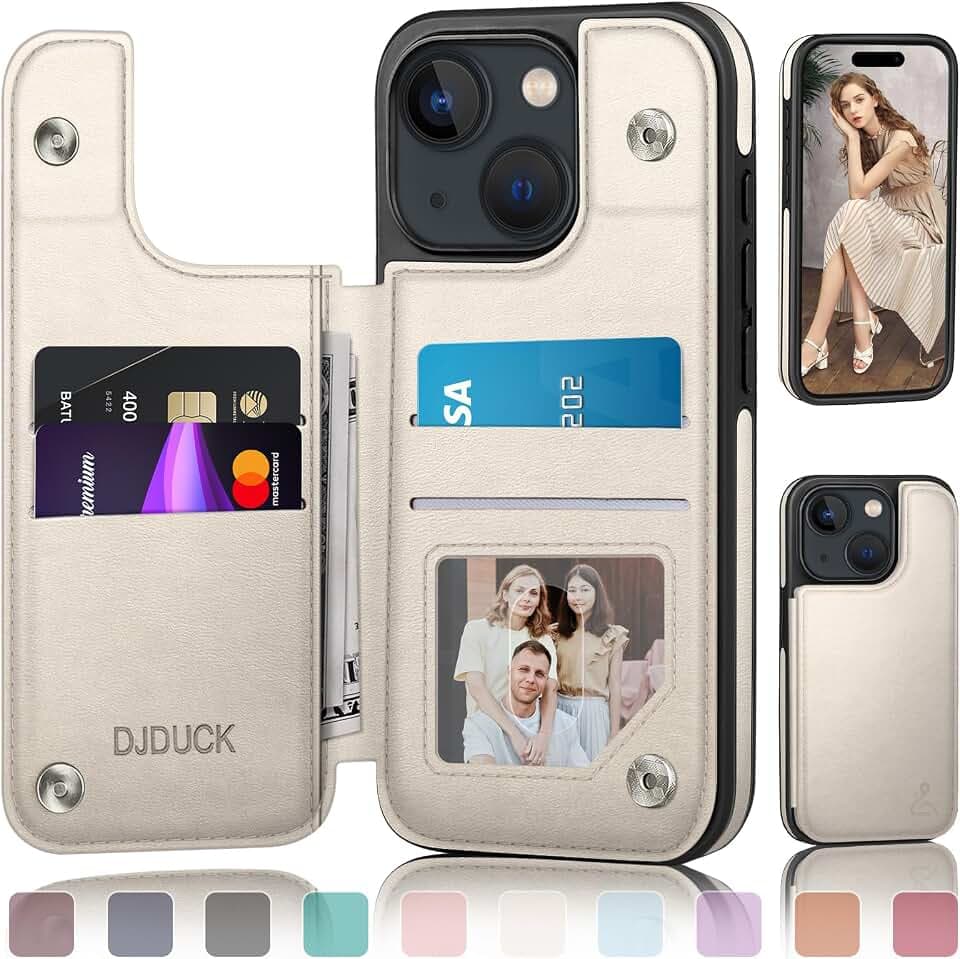 DJDUCK Designed for iPhone 15 Case Wallet with Card Holder, [Magnetic Clasp Cover] [RFID Blocking Leather Protection] Shockproof Women Men Cases 6.1 Inch for Apple 15 White