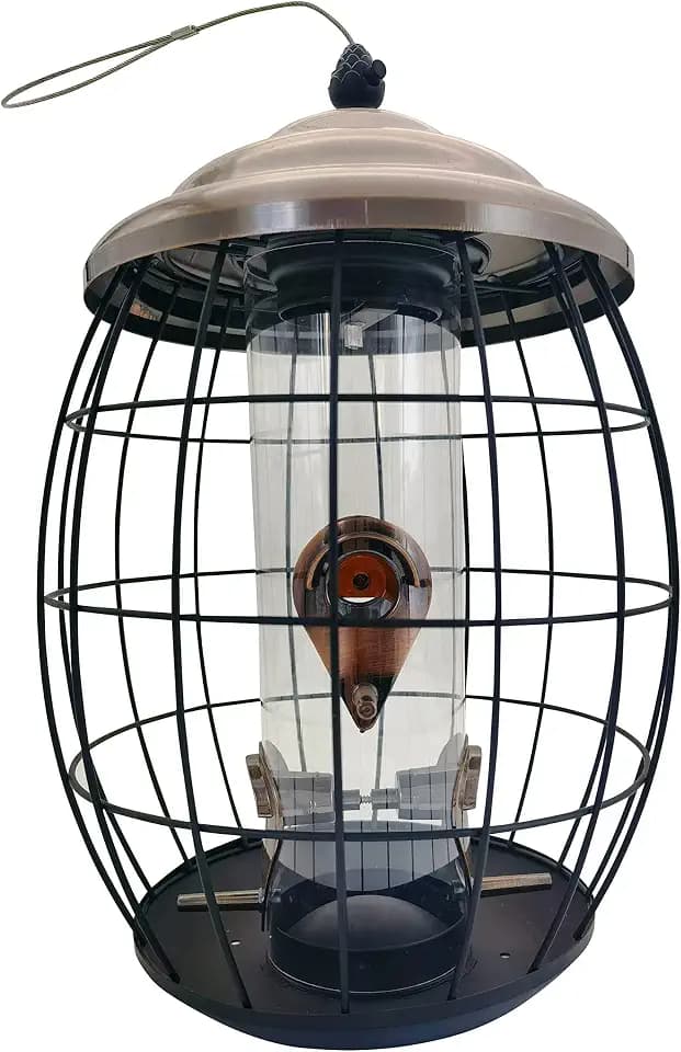 Dehner Natura Premium Wildvogel Futterspender Positano, Futterstation für kleine Wildvögel, Futterstelle wetterfest / hängend, inkl. 4 Sitzstangen, ca. Ø 21.5, Höhe 35.5 cm, Metall, grau