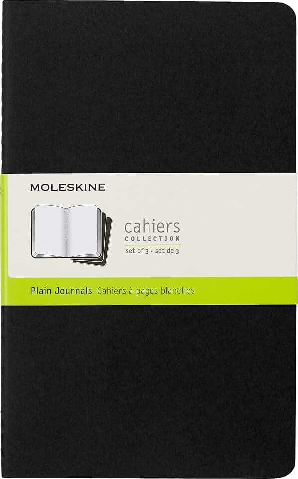 Moleskine Cahier Journal (3er Set Notizbücher mit blanko Seiten, Kartoneinband und Baumwollstickerei, Large 13 x 21 cm, 80 Seiten), schwarz