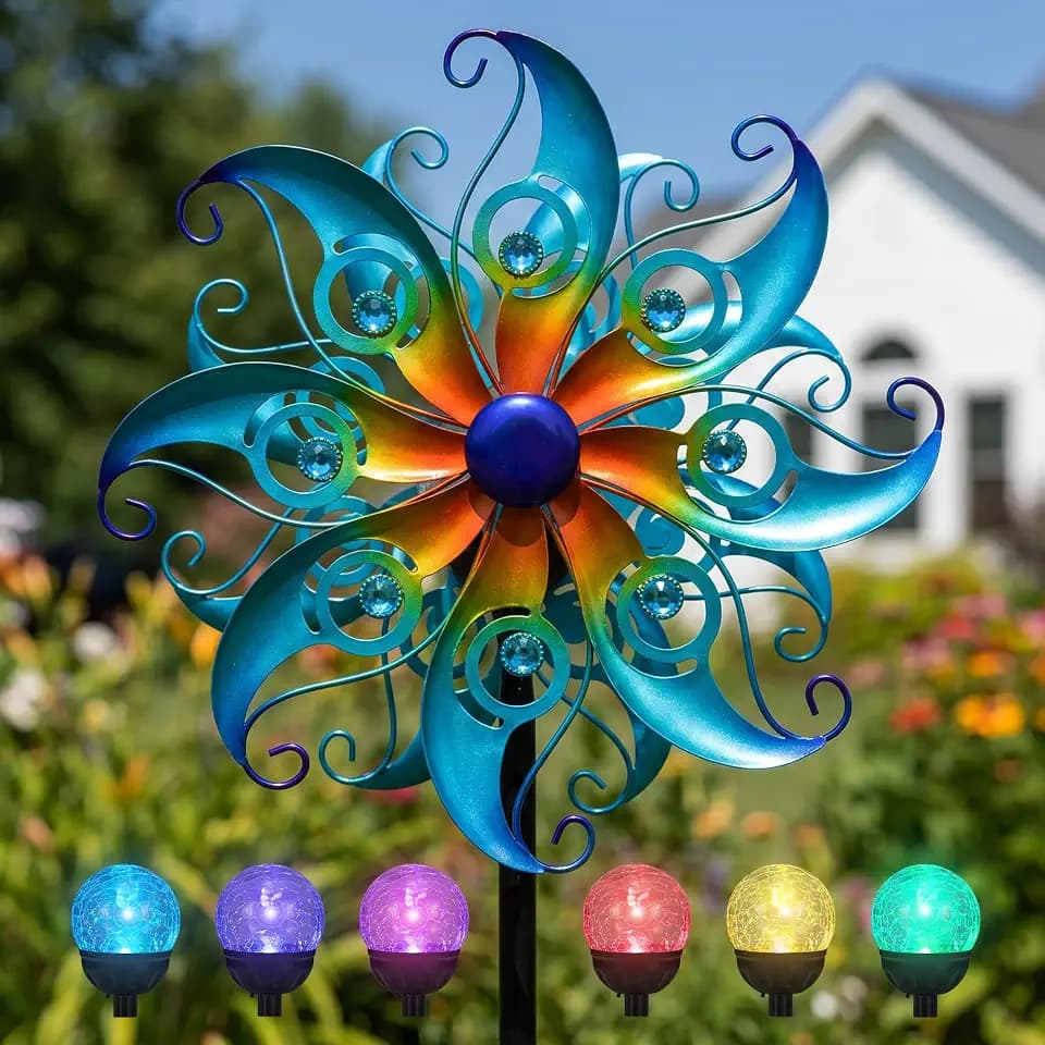 Solar Wind Spinners Outdoor, 6-Color LED Garden Spinners Outdoor