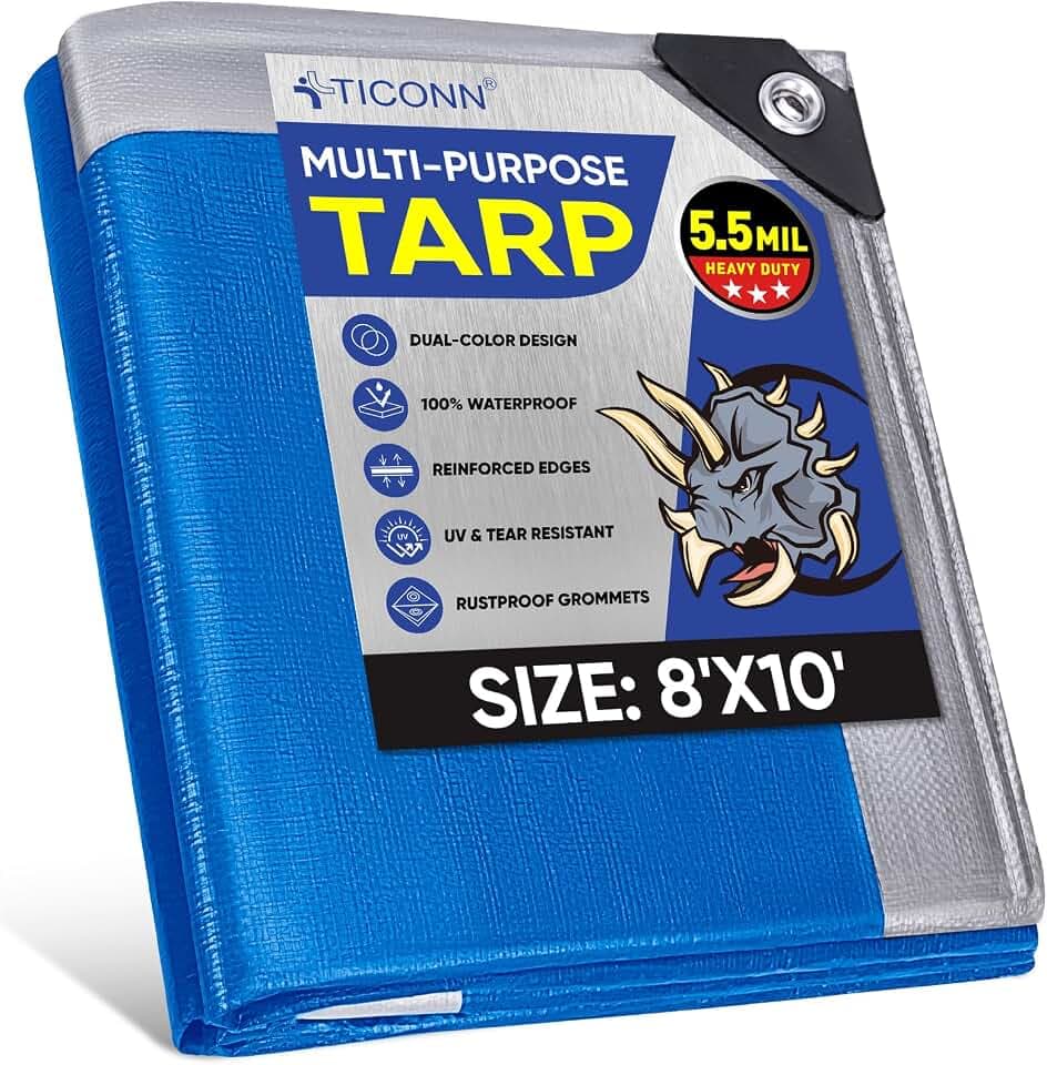 TICONN Heavy Duty Tarp Cover Waterproof, Extra Thick UV Resistant Tarpaulin