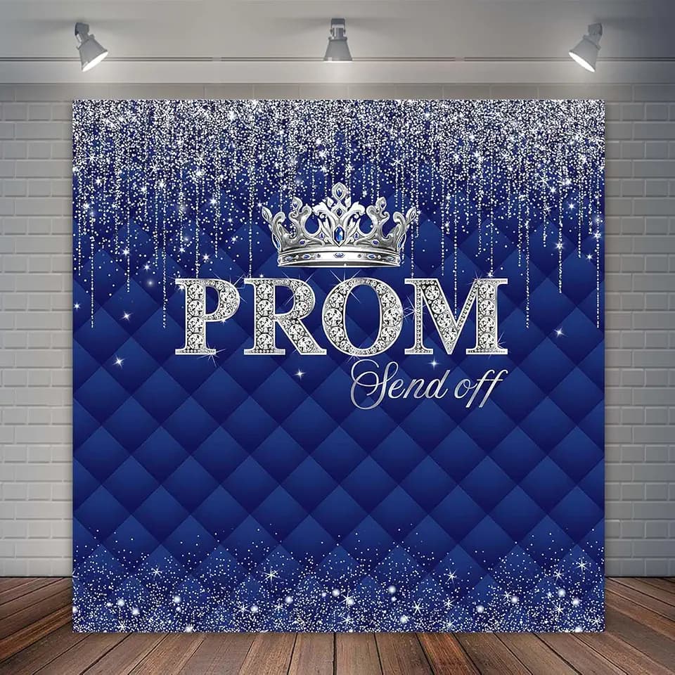 Prom Send Off Backdrop Black Silver Crown Graduation Prom Night Party Decorations Class of 2026 Congrats Grad Photography Background Cake Table Banner (6x6ft)
