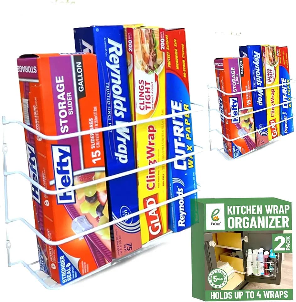Evelots Kitchen Wrap & Food Bag Organizer Wall/Cabinet Mount, 2-Pack, White