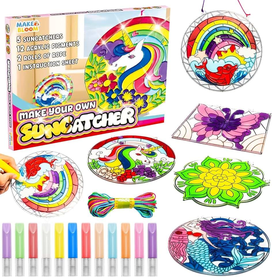 MakeBloom 5PCS Suncatcher Craft Kits for Kids with Pigments&Ropes