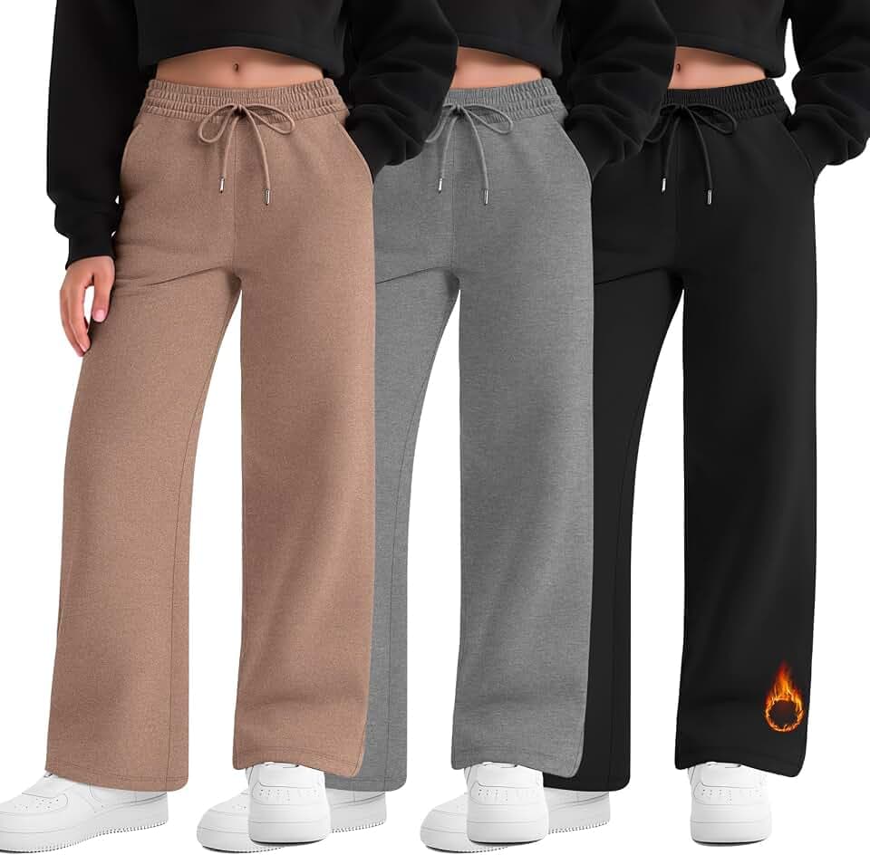 3 Pack Girls Sweatpants Fleece Lined Wide Leg Pants