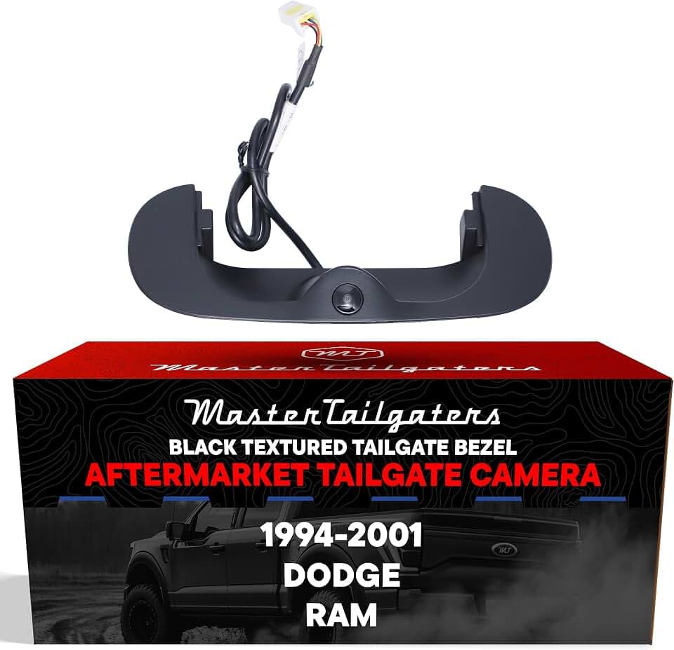 Master Tailgaters Black Tailgate Bezel with Backup Camera Replacement for Dodge Ram (1994-2001) | IP68 Waterproof | Parking Grid Lines Available | Easy to Install