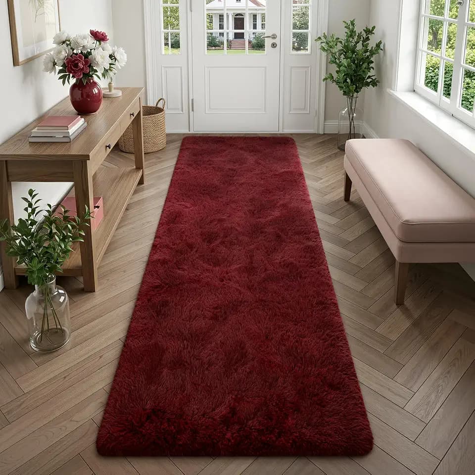 Deerhoo 2x6 Hallway Runners Rug, Soft Fluffy Long Burgundy Carpet