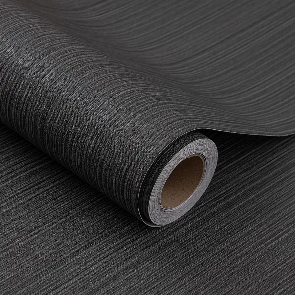 Black Grasscloth Peel and Stick Wallpaper Linen 24"x394"