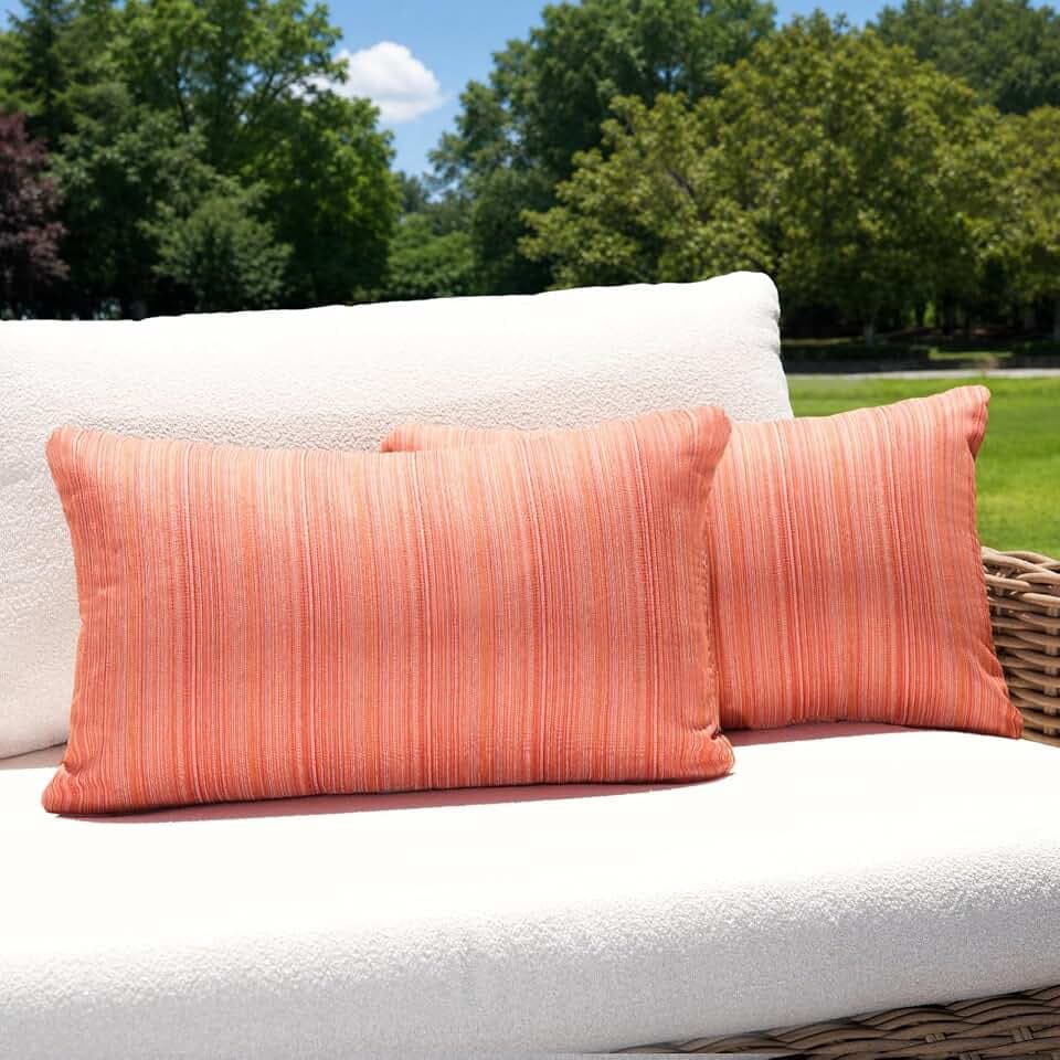 Outdoor Lumbar Pillow Set of 2 with Inserts, Outdoor Throw Pillow Water Resistant for Patio Furniture, 12x20 Inch Outdoor Pillows with Removable Zipper Cover